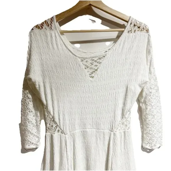 Free People White Dress Cut Outs Short Mini A Line Women Size Small Long Sleeve - Picture 2 of 5
